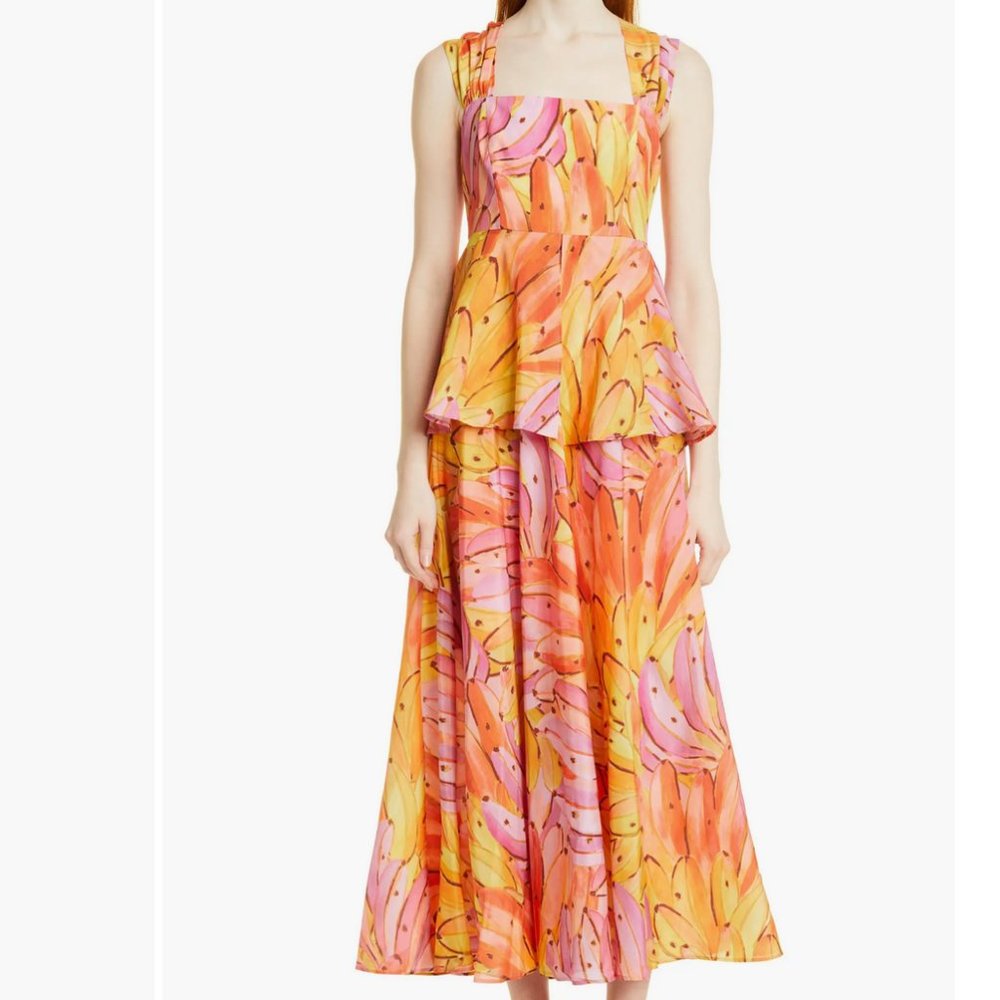 FARM Rio Banana Print Tie Back Maxi Dress (Size S)
